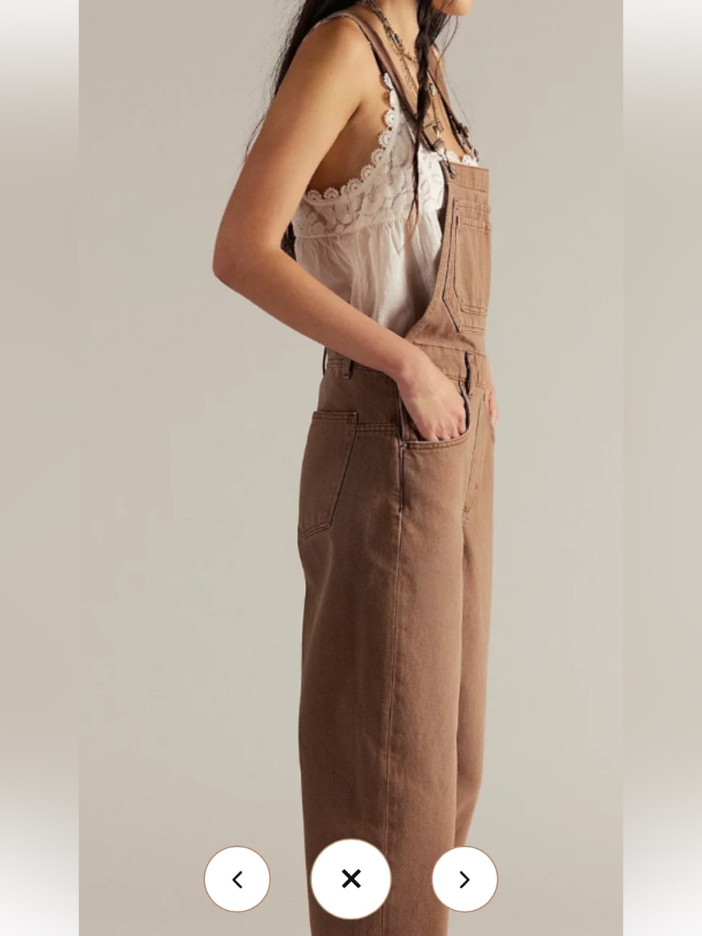 Womenโs Brown Relaxed Fit Denim Overalls